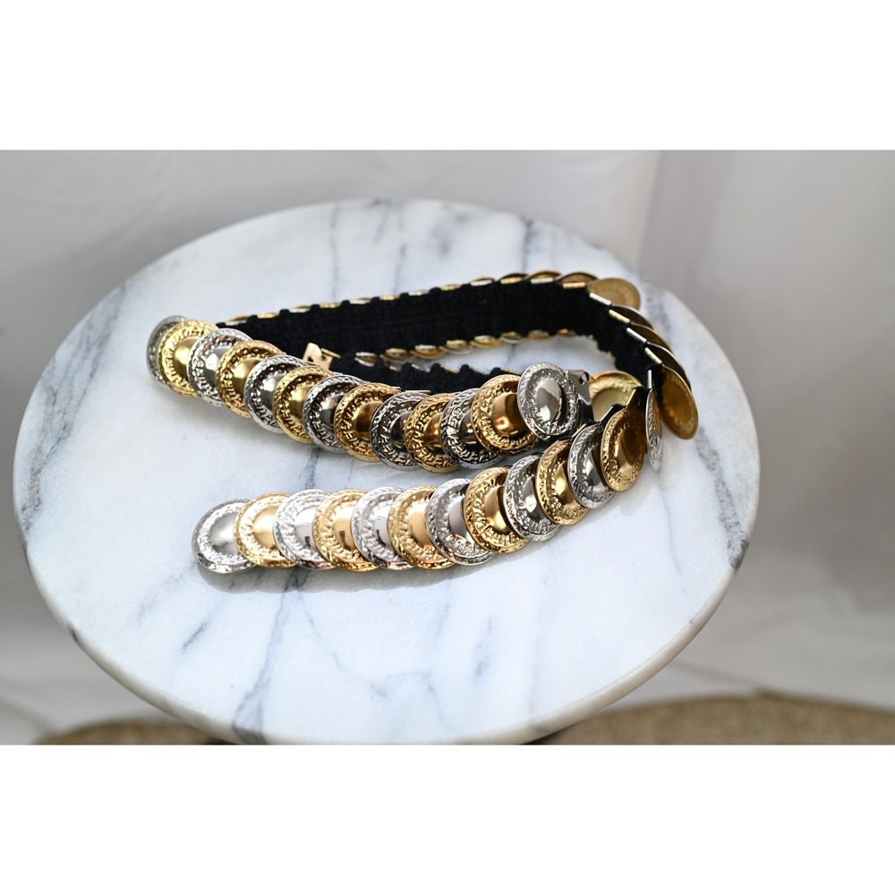 Vintage Medallion Stretch Belt Gold Silver Two Tone Coin Statement Made in USA